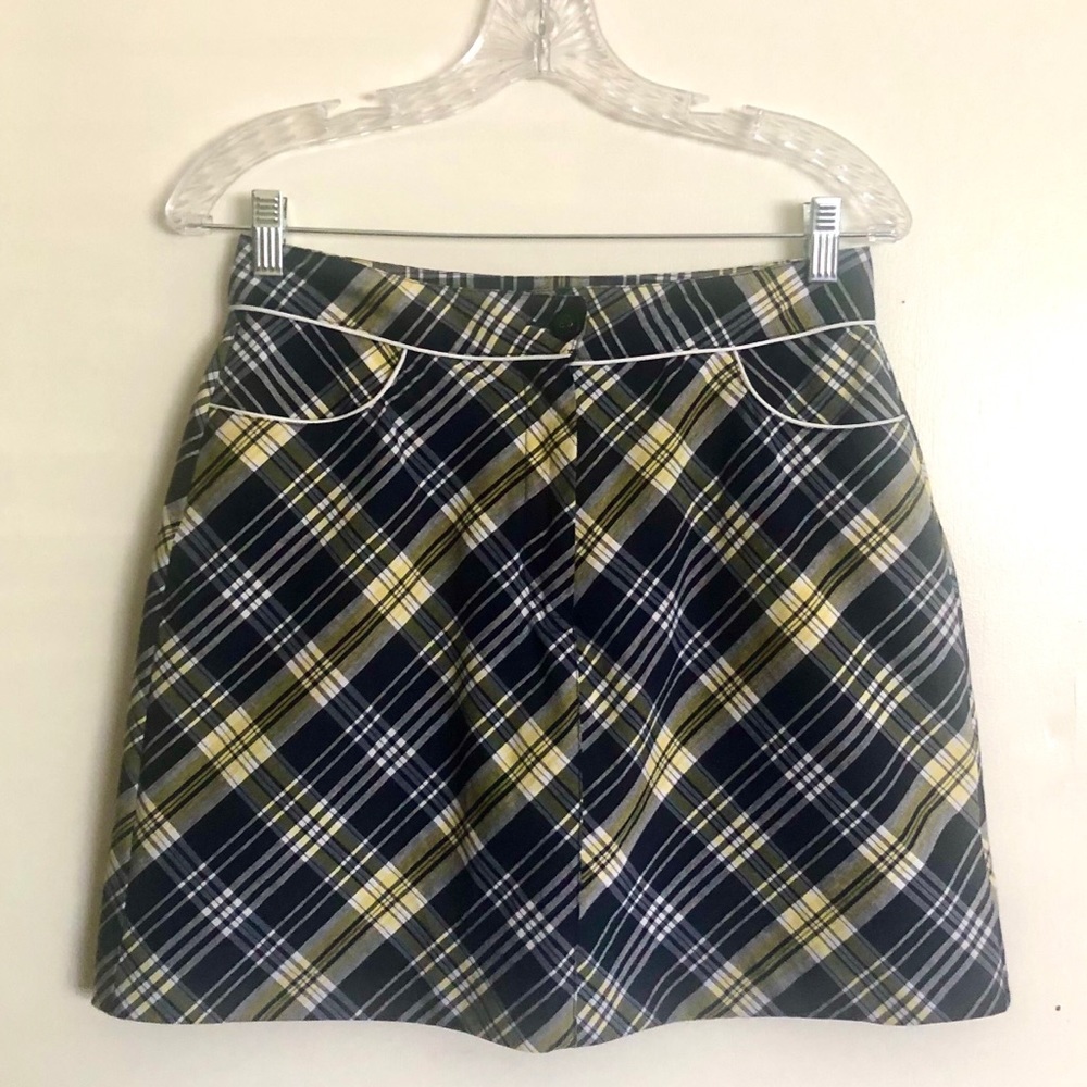Emerald 18 Women's 6P Plaid Golf Skort Skirt Blue Yellow Petite Ladies